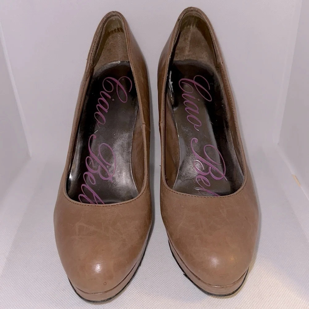 Ciao Bella Tan Leather Platform Heels Size 8.5 - EUC